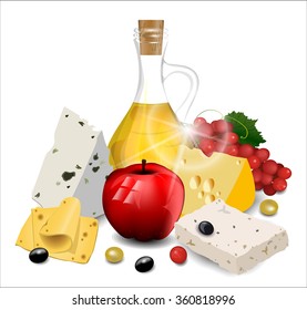 Set of appetizing foods. Isolated. Vector illustration.