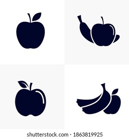 Set of Apple with banana Fruit for Fitness icon concept, Creative Gym Symbol, Illustration