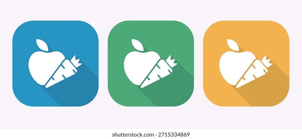 Set of apple and carrot icons in different colors