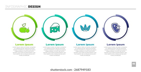Coloque Maçã, Queijo, Folha e Sem carne. Modelo de infográfico comercial. Vetor