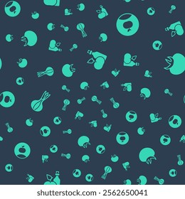 Set Apple cider vinegar in bottle, Onion and Tomato on seamless pattern. Vector