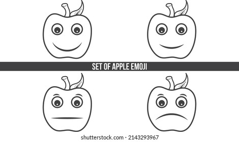 Set Of Apple Emoji Icon Isolated With Black Color