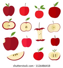 set of apple fruit organic fresh food healthy red nature sweet juicy delicious tasty vector illustration art design