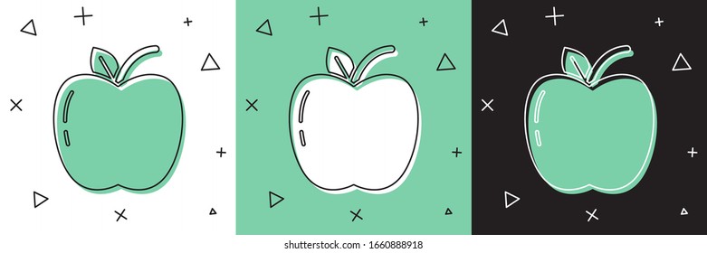 Set Apfelsymbol einzeln auf weißem und grünem, schwarzem Hintergrund. Früchte mit Blattsymbol. Vektorillustration-Illustration