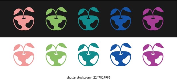 Set Apple icon isolated on black and white background. Excess weight. Healthy diet menu. Fitness diet apple.  Vector