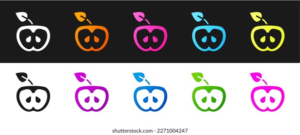 Set Apple icon isolated on black and white background. Excess weight. Healthy diet menu. Fitness diet apple.  Vector