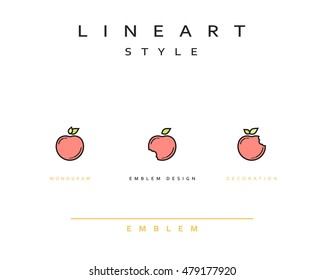 Set Apple icon style line art. Monogram emblem design style linear. Design element  Icon for web