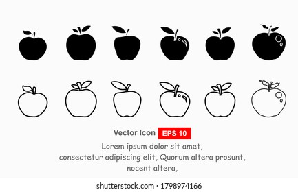 Set apple icons in a flat isolated style in the background. For your design, logo. Vector illustration.