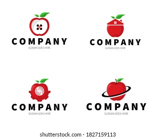 Set of Apple Logo. Apple Planet, Home, Tech, Button Logo Concept. Vector Design Illustration.