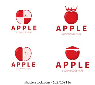 Conjunto de logotipos de Apple. Concepto de logotipo de Apple Slice, King, Jar. Ilustración de diseño de vectores.