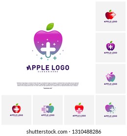 Set of Apple with Medical Plus logo design concept vector. Health Apple Logo vector. Icon symbol