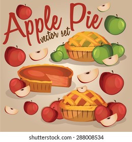 Set of Apple Pies isolated with Apples, Sweet, tart dessert treat. Vector illustration