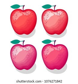 Set Apple red color isolated on white background. Vector illustration.