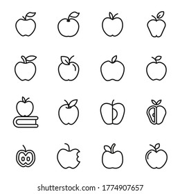 Set of apple related vector line icons. Premium linear symbols pack. Vector illustration isolated on a white background. Web symbols for web sites and mobile app. Trendy design.