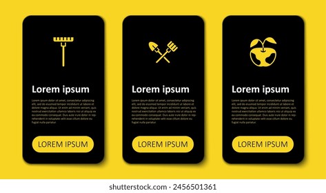 Set Apple, Shovel and rake and Garden. Business infographic template. Vector
