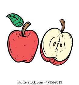 set of apple slice with color using doodle art