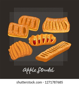 set of Apple Strudel Bread vector illustration