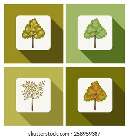 Set of apple tree icon with long shadow