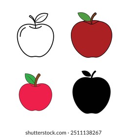 Set of apple vector art, silhouette vector and line art.