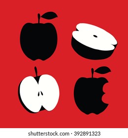 Set of Apple Vector. Bitten. Vector Icons. Silhouette.Isolated