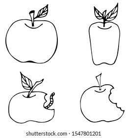 set of apples for coloring. doodle sketch on a white background. Isolated