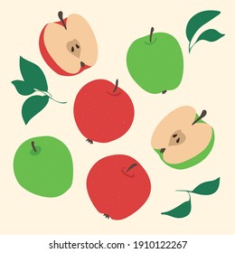 Set of  apples. Fresh apples, hand drawn overlapping background. Design wallpaper vector. Vector illustration isolated on a white background.