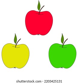 A set of apples with a green leaf. Apples isolated on a white background. Colored fruits red, green, yellow