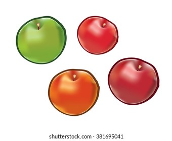 Set of apples isolated on white background. Vector illustration Eps 10.