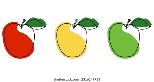 a set of apples in a linear style on a white background