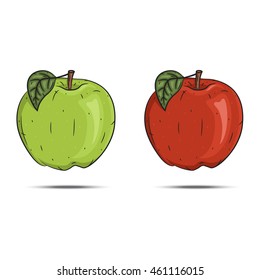 Set apples. Red apple. Green apple. Cartoon apple.