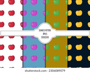 A set of apples seamless patterns 1000 by 1000 pixels with fruits. Vector graphics. EPS10