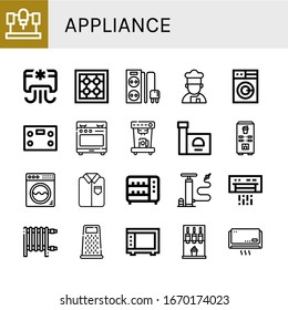 Set von Einheitensymbole. Maschinen, Klimaanlage, Stove, Stromabnehmer, Kochplatte, Waschmaschine, Waage, Kaffeemaschine, Bügeleisen, Toaster, Luftpumpe, Einheitensymbole