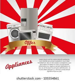 Set of Appliances, contains washing machine, stove, microwave and refrigerator, vector illustration