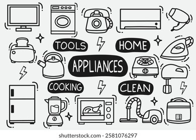 set of appliances doodle good for background, element design, wallpaper, icon, etc