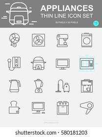 Set of Appliances Vector Line Icons. Includes computer, Water heater, hair dryer, television and more. 50 x 50 Pixel.