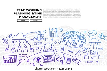 Set of application development, web site coding, information and mobile technologies vector icons and elements. Modern concept vectors collection. Flat Style Thin Lines Design.