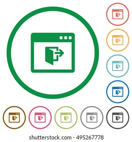 Set of Application exit color round outlined flat icons on white background