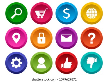 Set of application icon, menu icons. Colorful buttons. Vector illustration