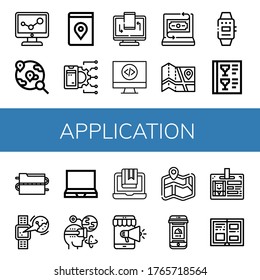 Set of application icons. Such as Data, World, Map, Api, Responsive, Code, Fintech, Smartwatch, Menu, Laptop, Augmented reality, Mobile, Online order, Id card , application icons