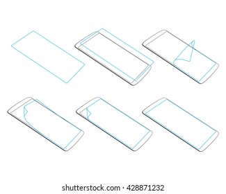 set apply screen protector on gadgets silhouette vector illustration EPS