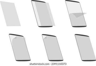 set apply screen protector tablet computer vector illustration