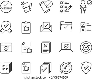 set of approval icons, such as check, list, correct, review, rating