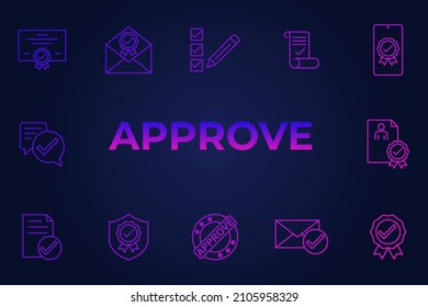 Juego de iconos Aprobar. Aprobar la plantilla de símbolo de paquete para la ilustración vectorial de la colección de diseño gráfico y web