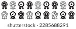 Set of approved or certified medal icons. Approval check signs, verified, quality symbol. Certified, qualified, the best, check mark and number one. Vector.