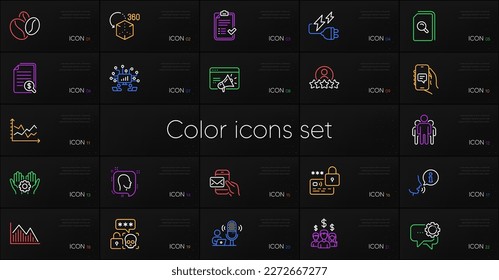Set of Approved checklist, Messenger mail and Coffee beans line icons. Include Search files, Financial documents, Human rating icons. Seo marketing, Cyber attack, Diagram chart web elements. Vector