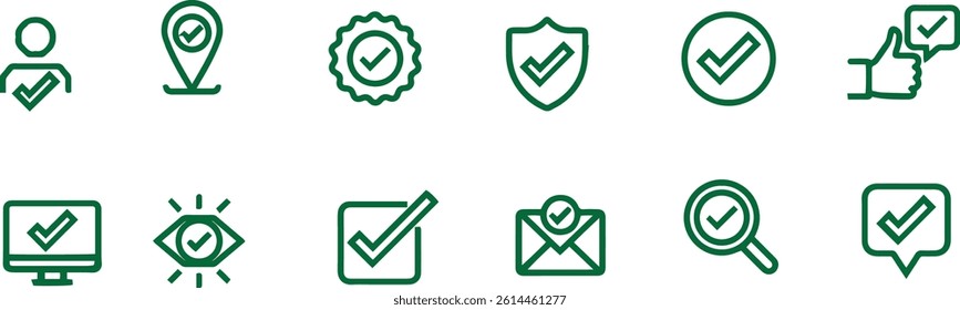 set of approved icon vector line design , check mark icon