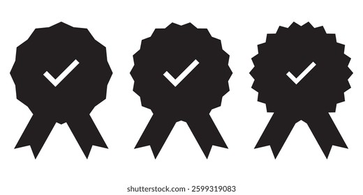 Set of approved icons isolated. Certified medal icons in flat design. Vector illustration. 