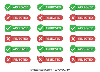 Set of approved and rejected badges icon in a flat design