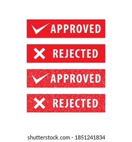 Conjunto de ilustración vectorial de sello aprobado y rechazado aislado en fondo blanco. Firma, etiqueta, color rojo
