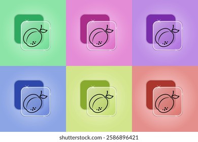 Set of apricot  icons in different colors. Healthy eating concept. Vector icon in Glassmorphism style for business and advertising. Modern vector illustration.